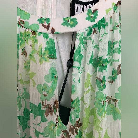 NWT DKNY White/Green Floral Maxi Dress Racerback Front Peephole Tie Belt Zip 14 - Picture 5 of 14